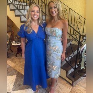 LOFT Strapless Light Blue Floral Dress